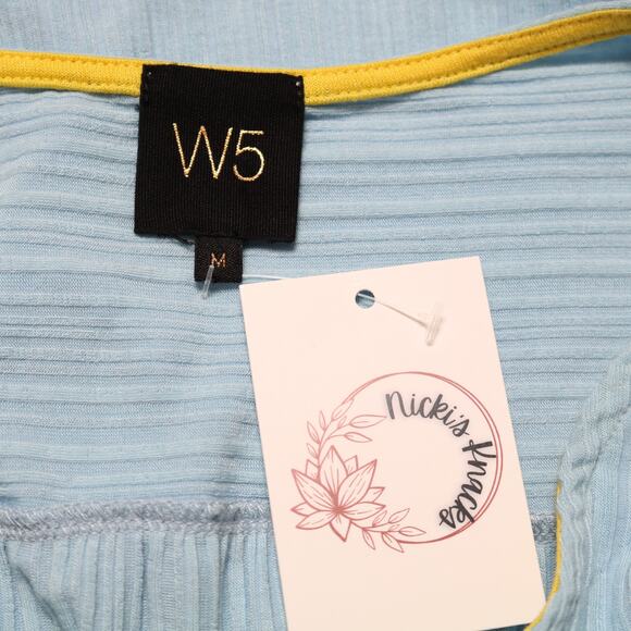 W5 Light Blue Ribbed V-Neck Tee Ruffle Sleeve Coastal Soft Knit Stretch Size M - Picture 6 of 8